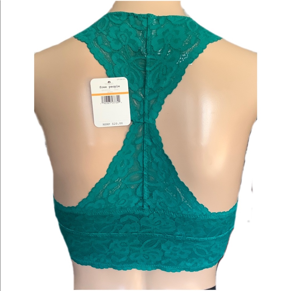 Free People Galloon Lace Racerback bra size small green or yellow - Picture 2 of 7
